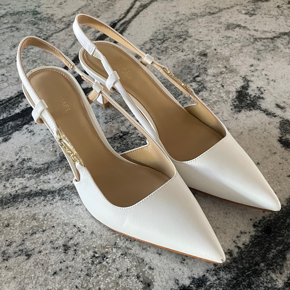 MICHAEL Michael Kors White Pointed Slingback Heels